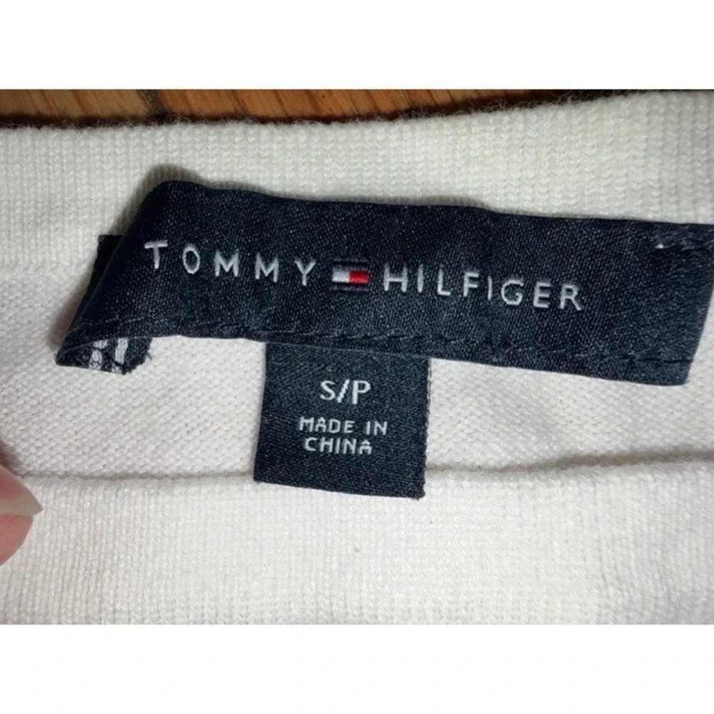 Tommy Hilfiger Womens Small Navy White Striped Knit Top Gold Accent L/S T57-2